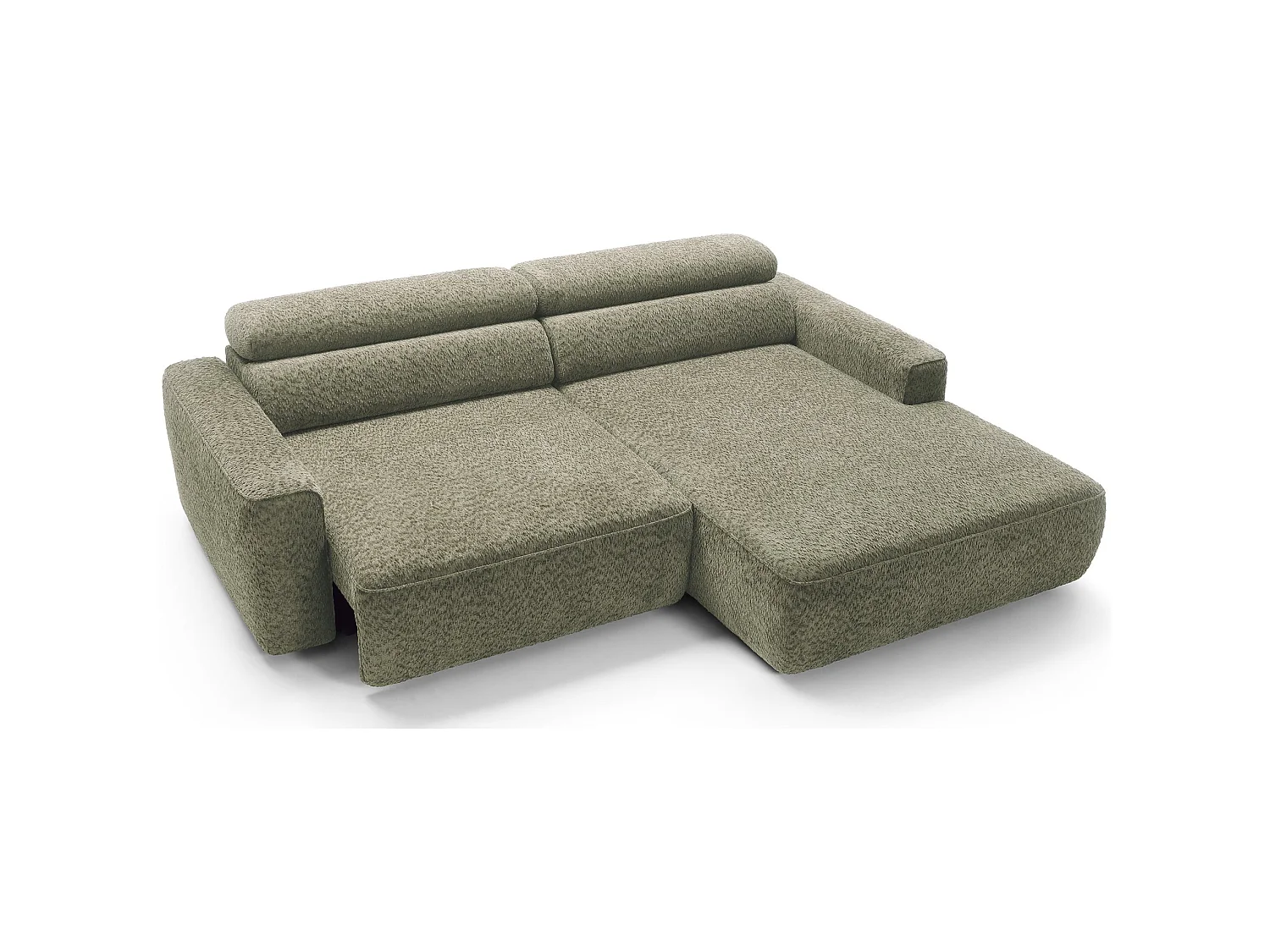 Canapé d’angle avec assise électrique – angle droit – Vert sauge – Chenille – FANDO