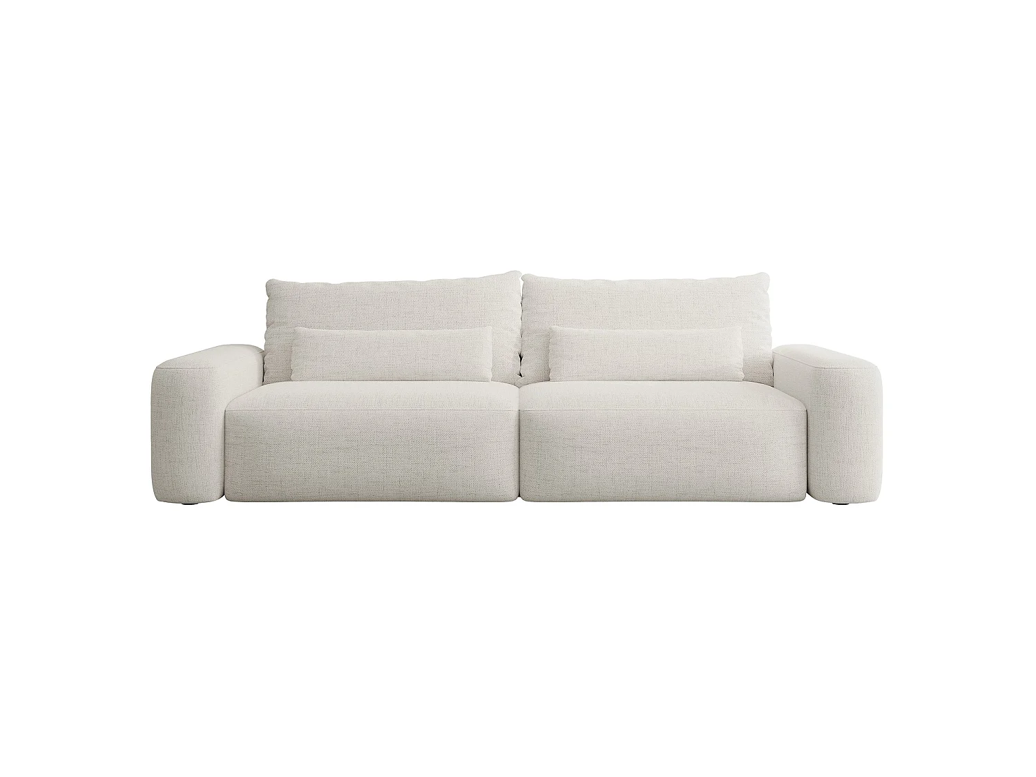 Canapé convertible 3 places - chenille hydrophobe crème - pieds noirs - CARNOS