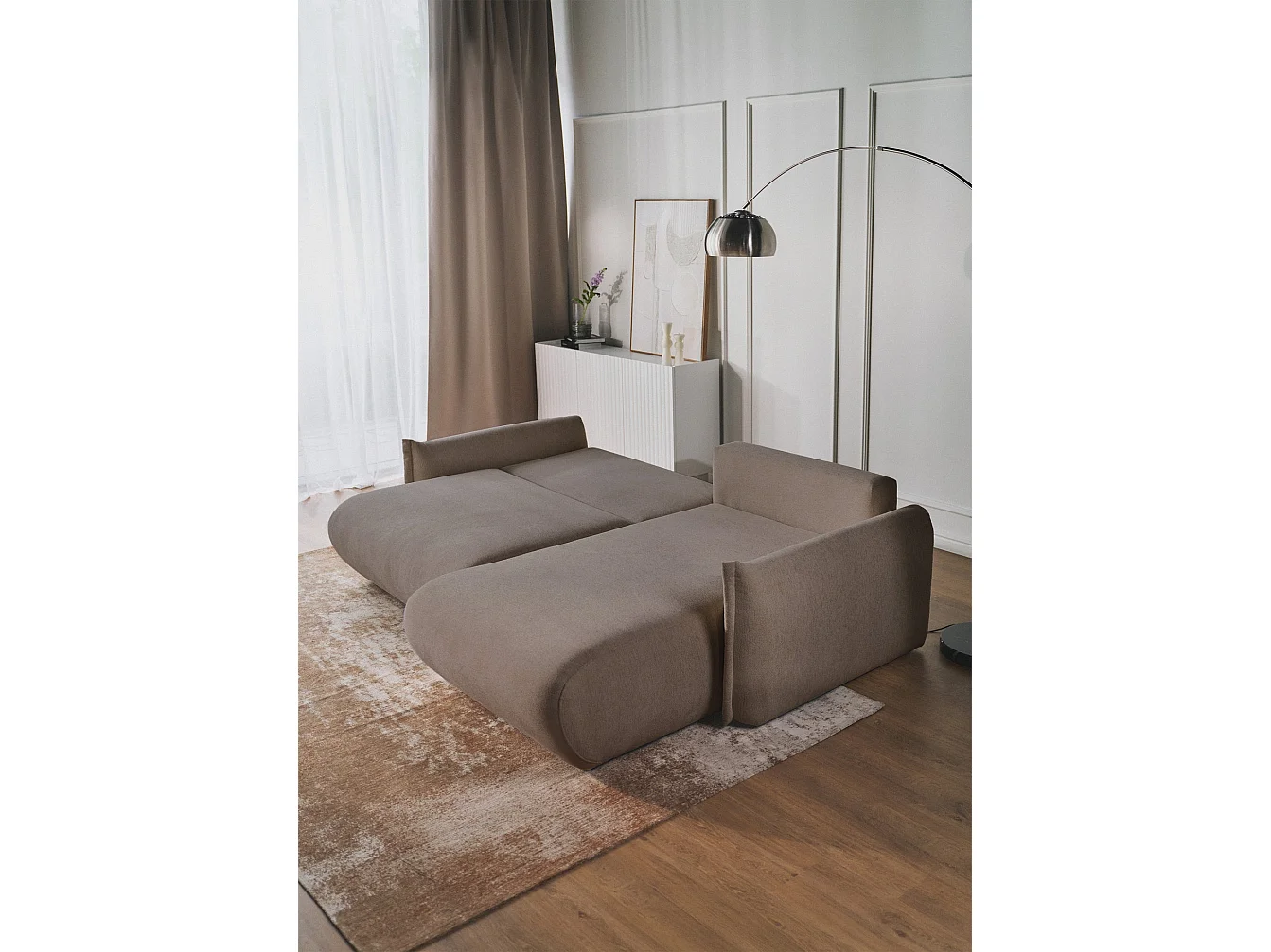 Canapé d'angle convertible – Angle à droite – chenille marron clair – CUSHI