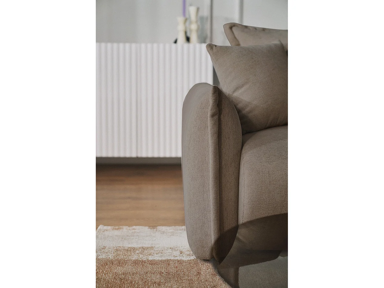 Canapé d'angle convertible – Angle à droite – chenille marron clair – CUSHI