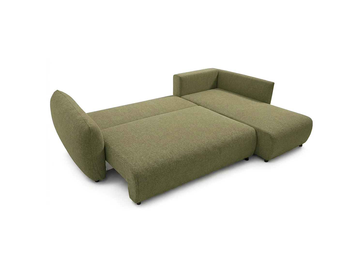 Canapé d'angle convertible en L - chenille olive - avec deux coffres - ZORDO droitier