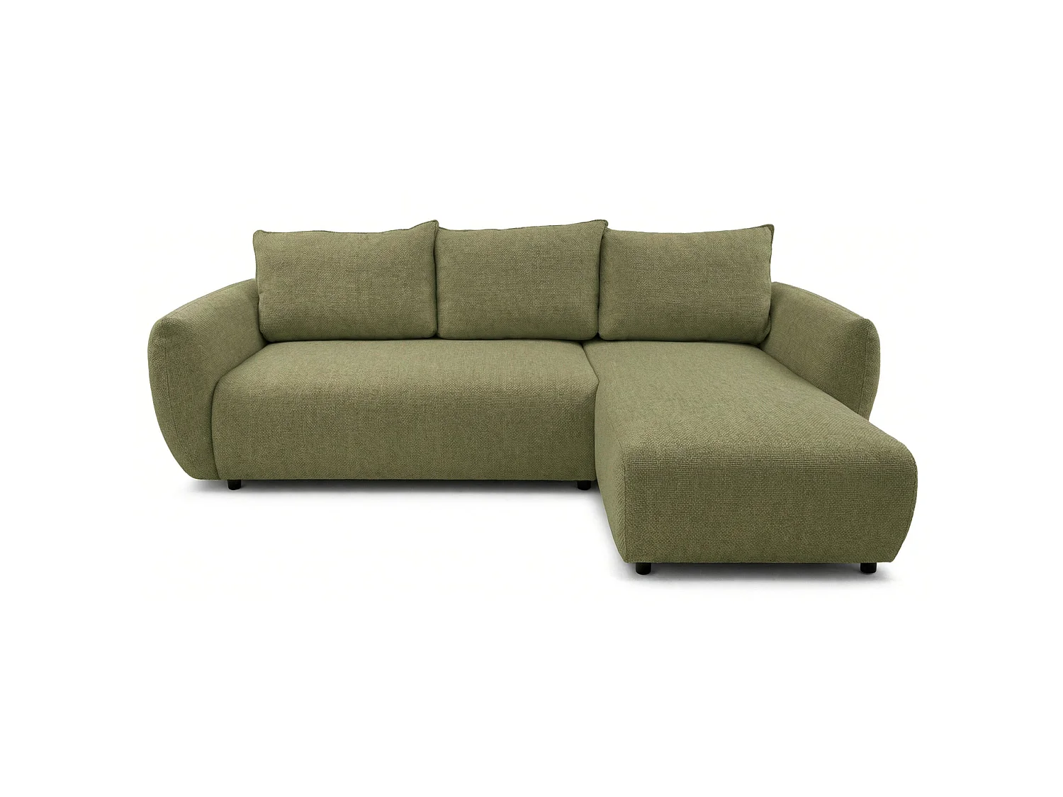 Canapé d'angle convertible en L - chenille olive - avec deux coffres - ZORDO droitier