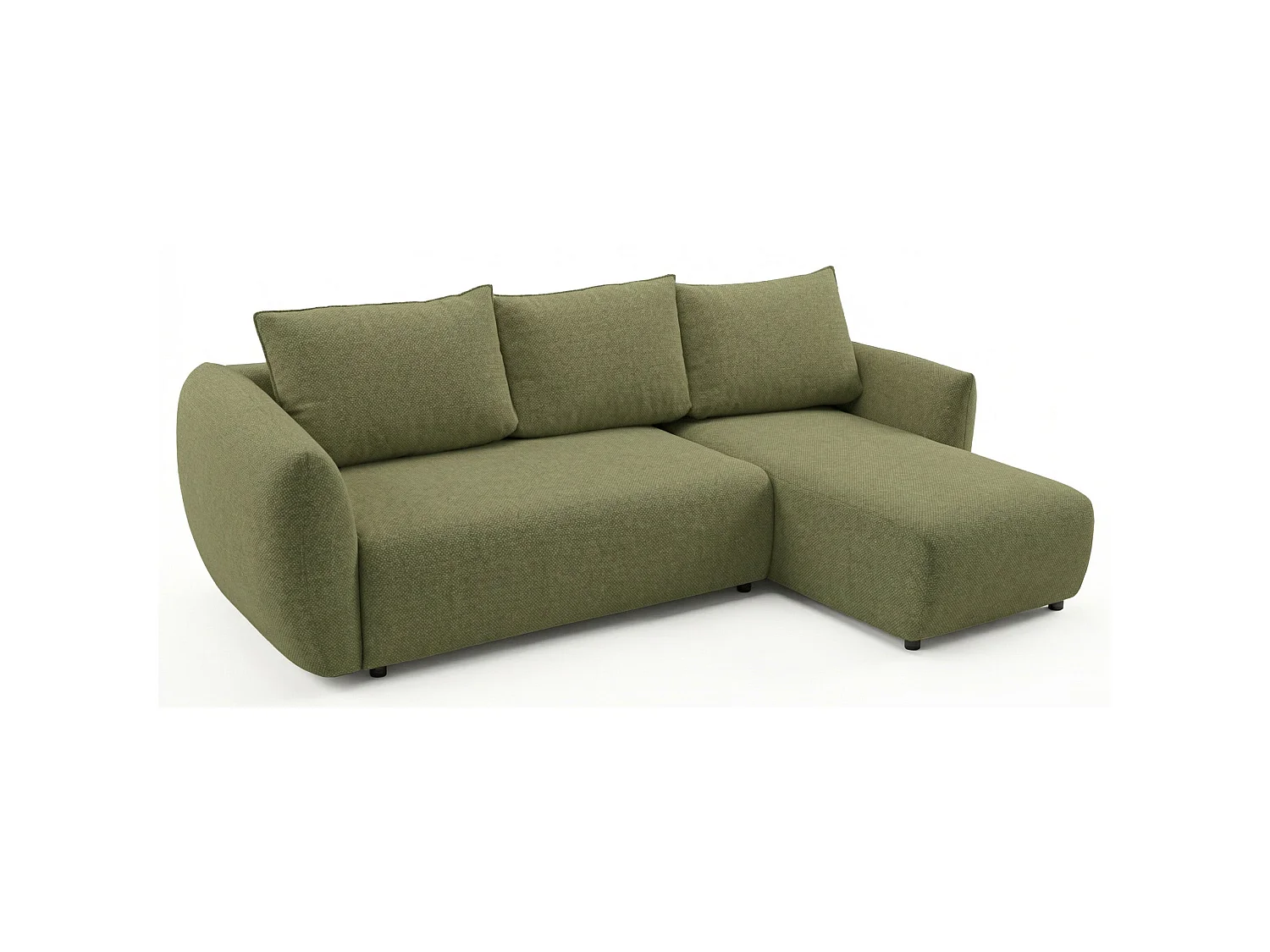 Canapé d'angle convertible en L - chenille olive - avec deux coffres - ZORDO droitier