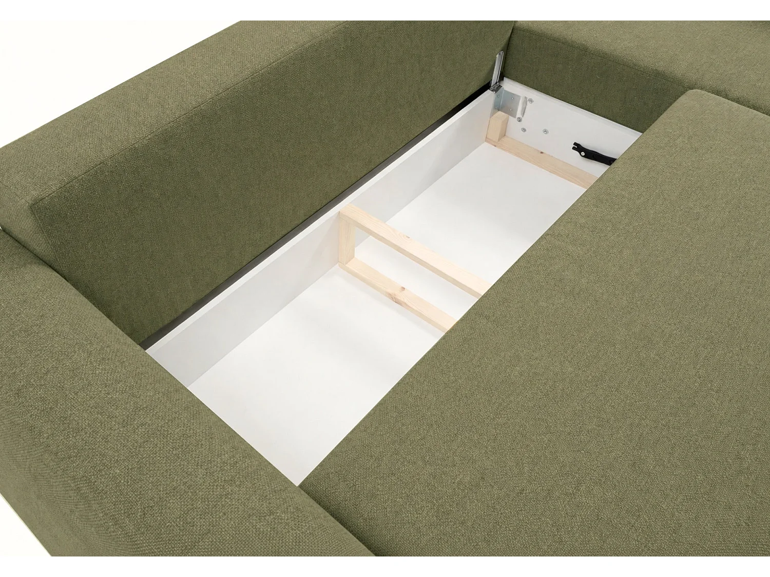 Canapé d'angle convertible en L - chenille olive - avec deux coffres - ZORDO droitier
