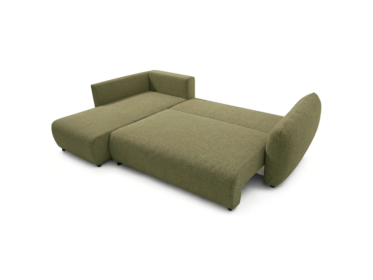 Canapé d'angle convertible en L - chenille olive - avec deux coffres - ZORDO gaucher