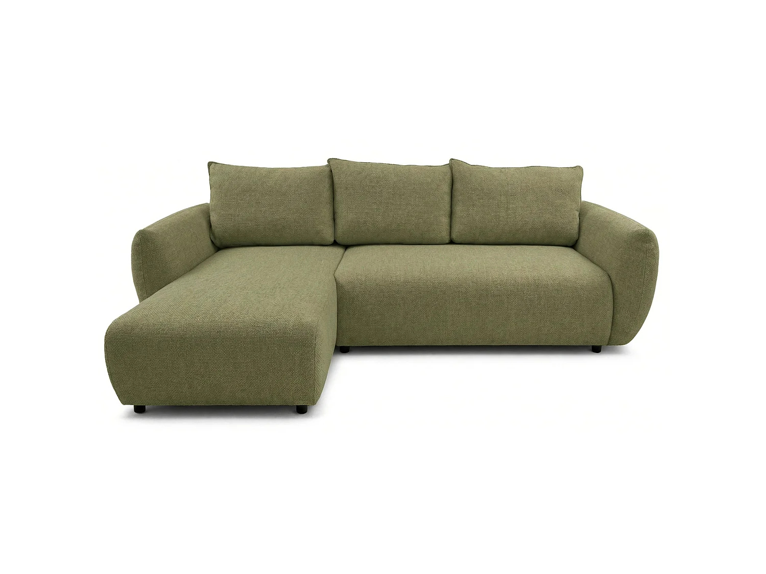 Canapé d'angle convertible en L - chenille olive - avec deux coffres - ZORDO gaucher