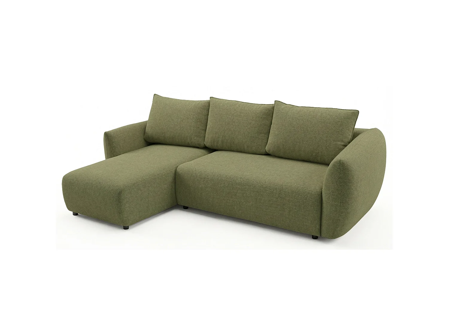 Canapé d'angle convertible en L - chenille olive - avec deux coffres - ZORDO gaucher
