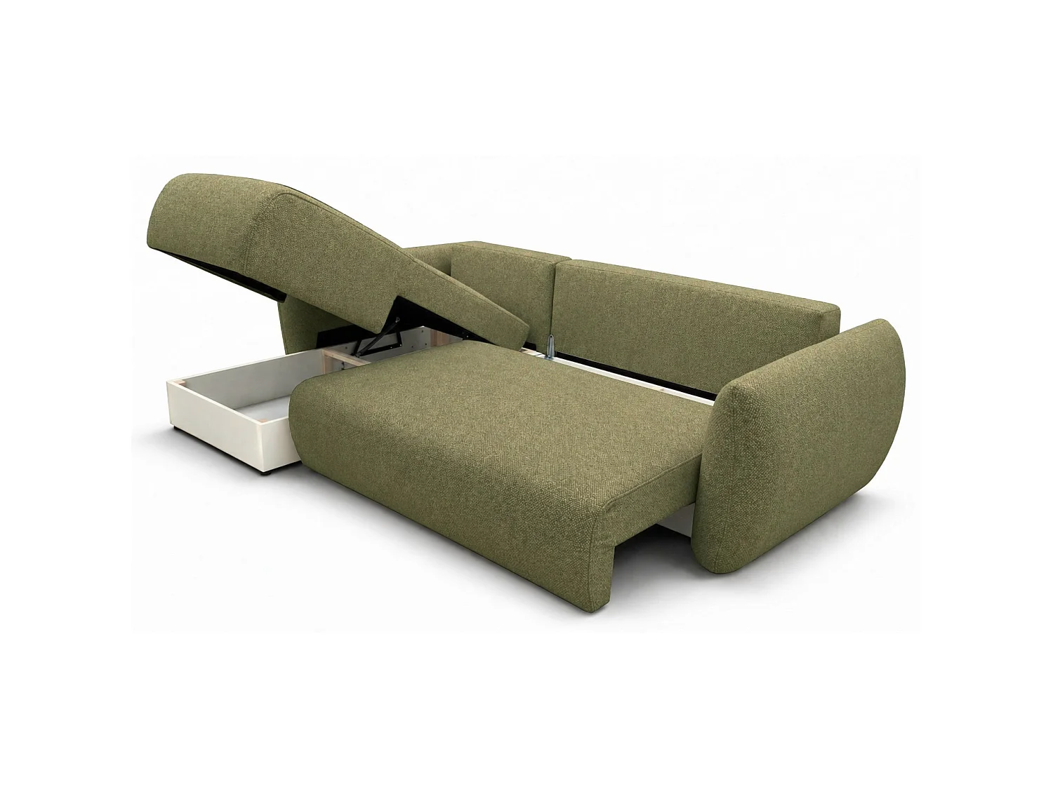Canapé d'angle convertible en L - chenille olive - avec deux coffres - ZORDO gaucher