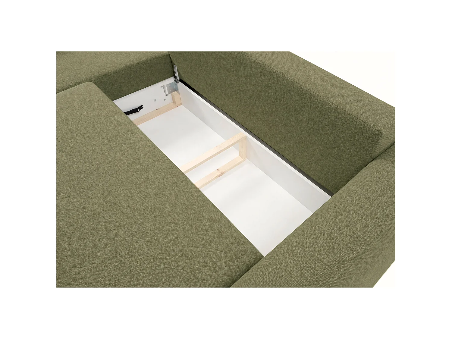Canapé d'angle convertible en L - chenille olive - avec deux coffres - ZORDO gaucher