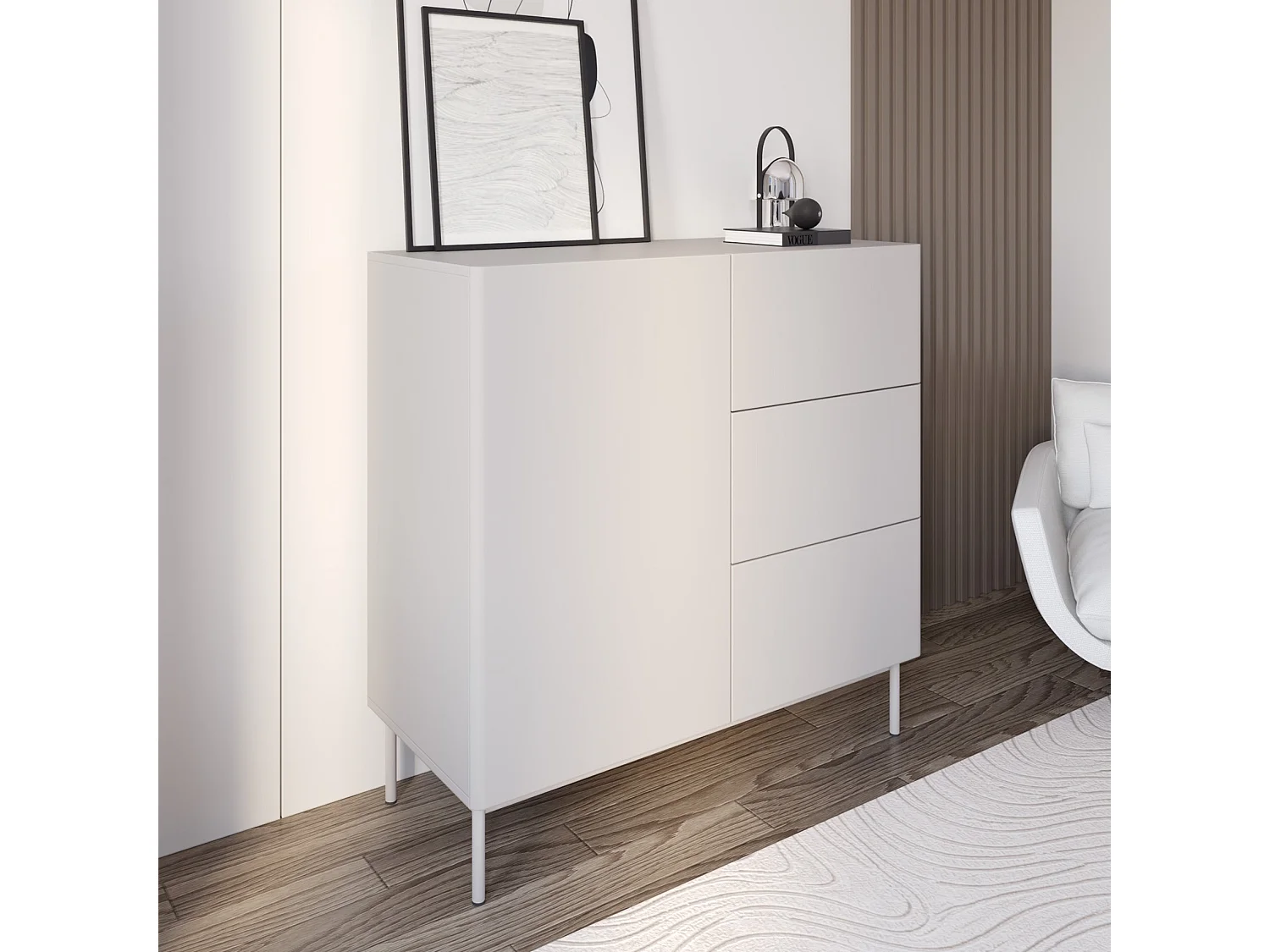 Buffet avec 1 porte et 3 tiroirs - 100 cm - cachemire - OLIO