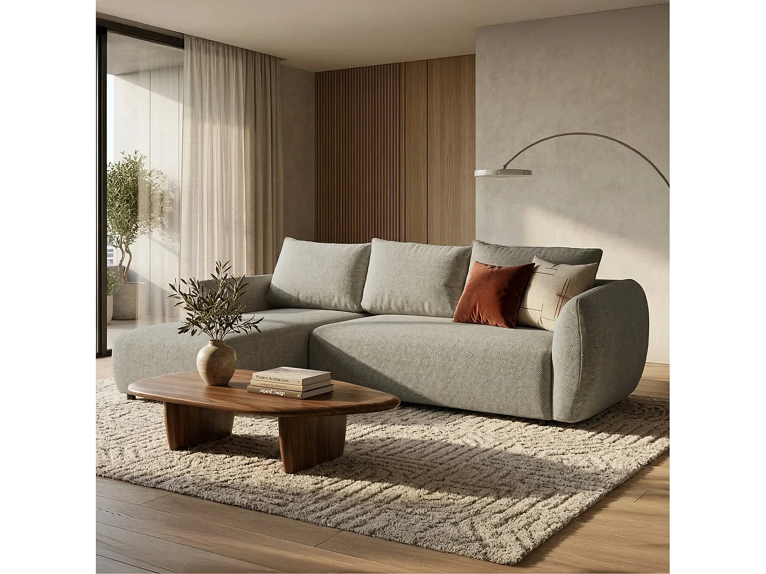 Canapé d'angle convertible en L - chenille beige gris - avec deux coffres - ZORDO gaucher