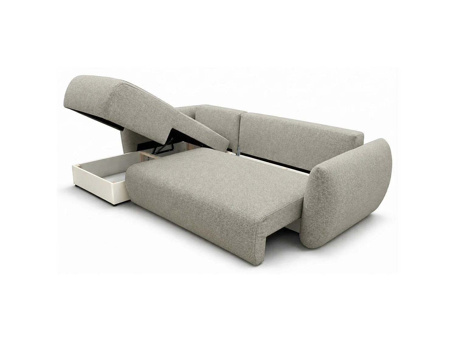 Canapé d'angle convertible en L - chenille beige gris - avec deux coffres - ZORDO gaucher