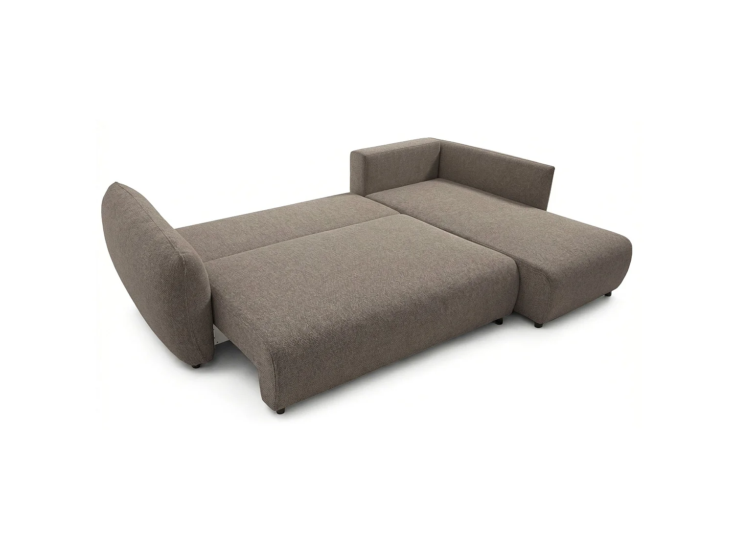 Canapé d'angle droit 3 places convertible avec coffre en tissu chenille marron ZORDO