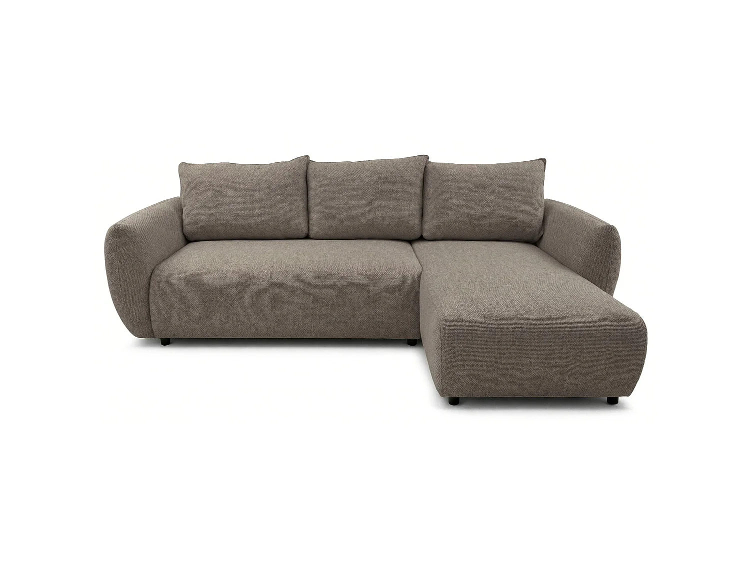 Canapé d'angle droit 3 places convertible avec coffre en tissu chenille marron ZORDO