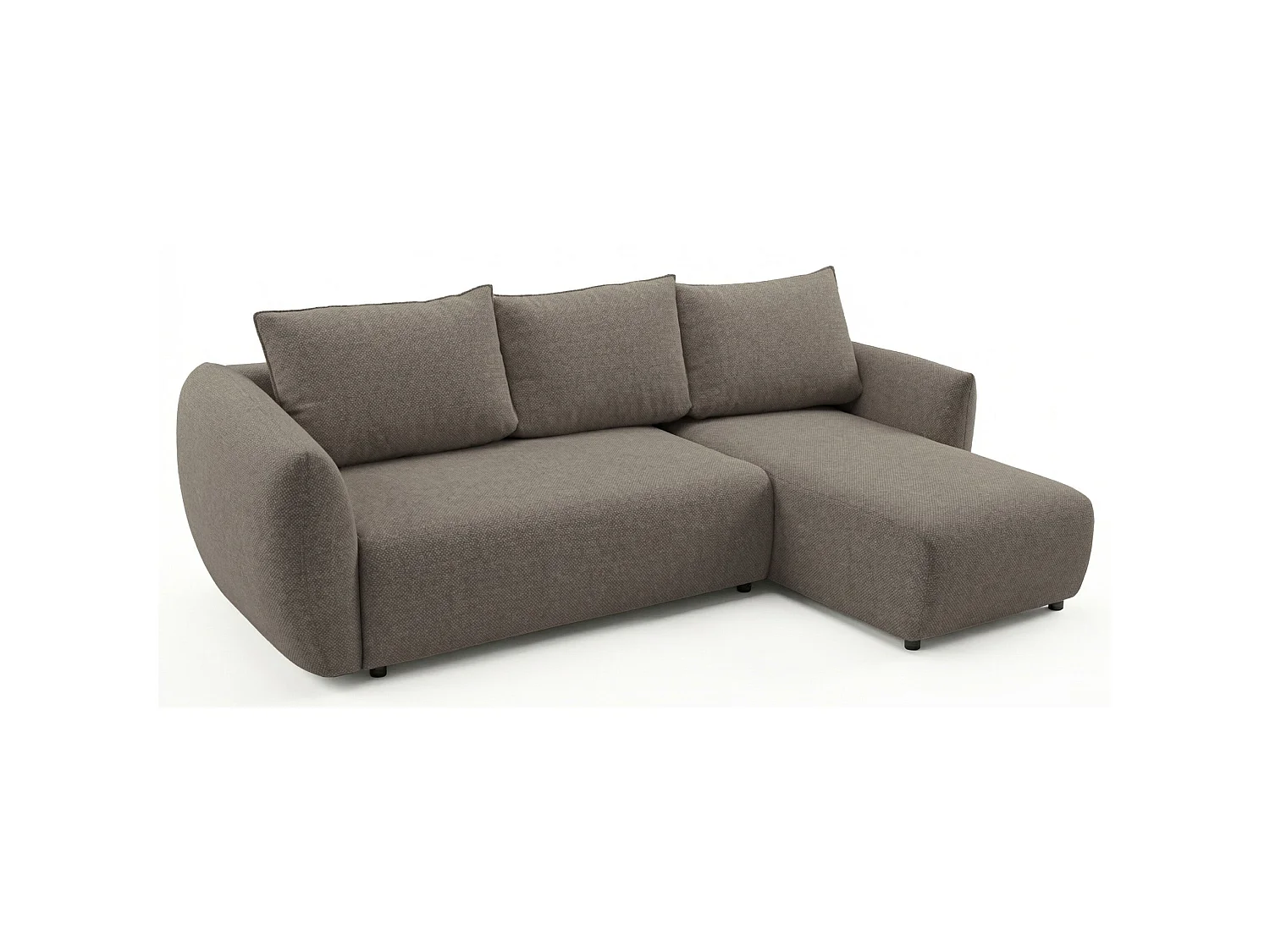 Canapé d'angle droit 3 places convertible avec coffre en tissu chenille marron ZORDO