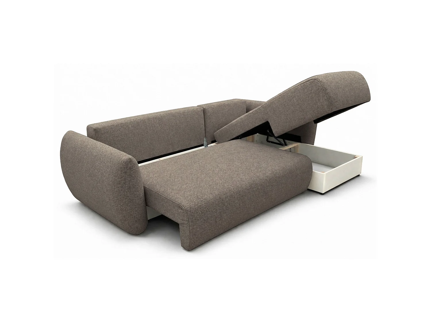Canapé d'angle droit 3 places convertible avec coffre en tissu chenille marron ZORDO