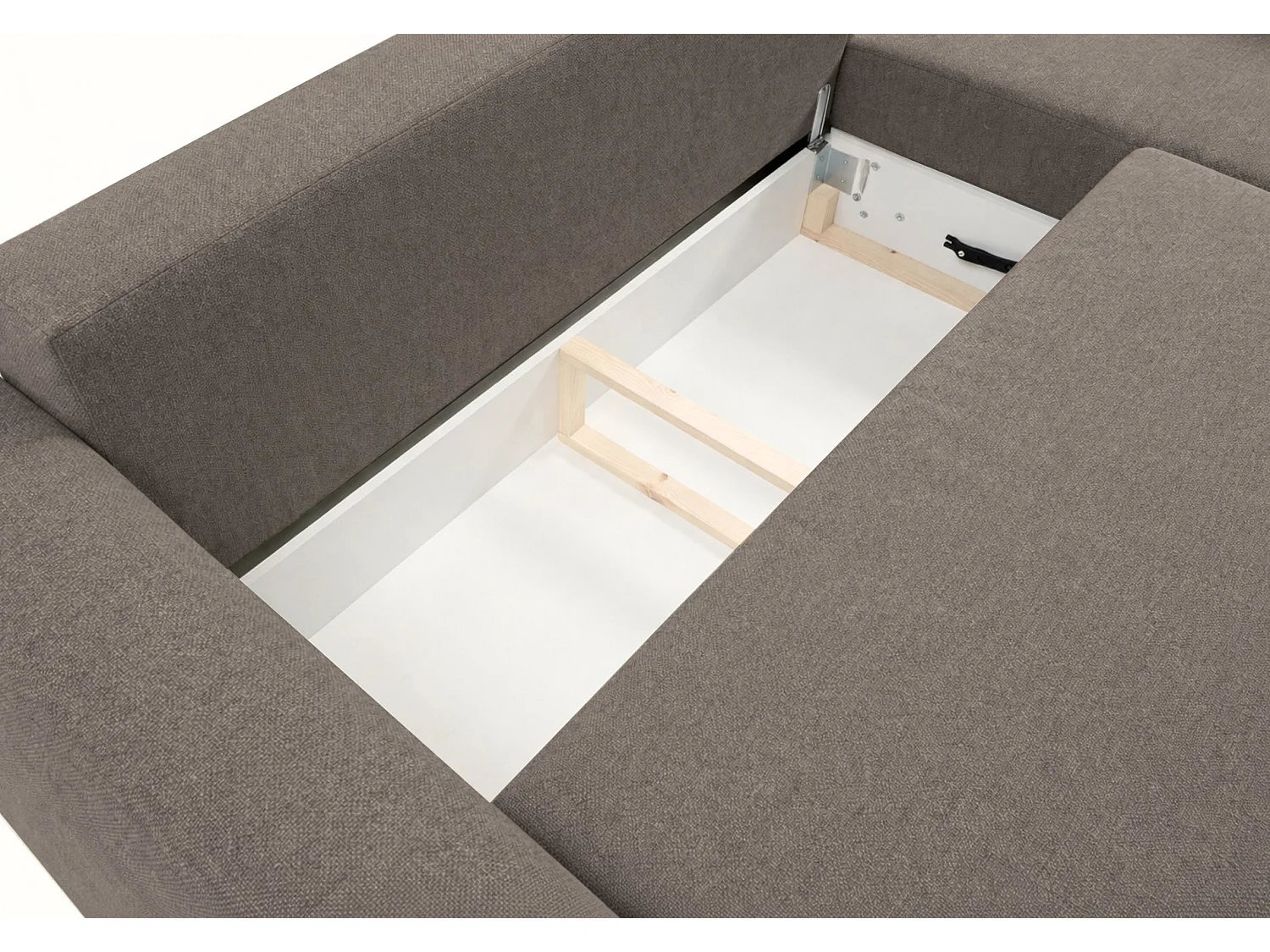 Canapé d'angle droit 3 places convertible avec coffre en tissu chenille marron ZORDO