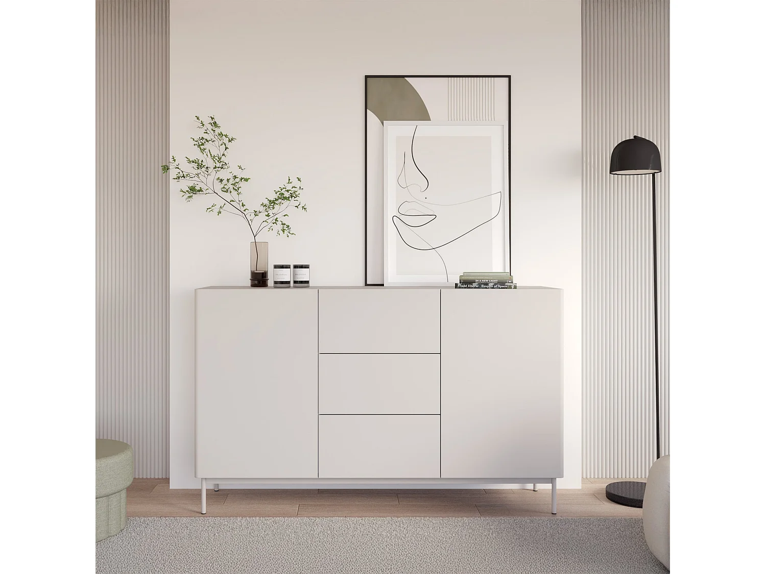 Buffet avec 2 portes et 3 tiroirs - 160 cm - cachemire - OLIO