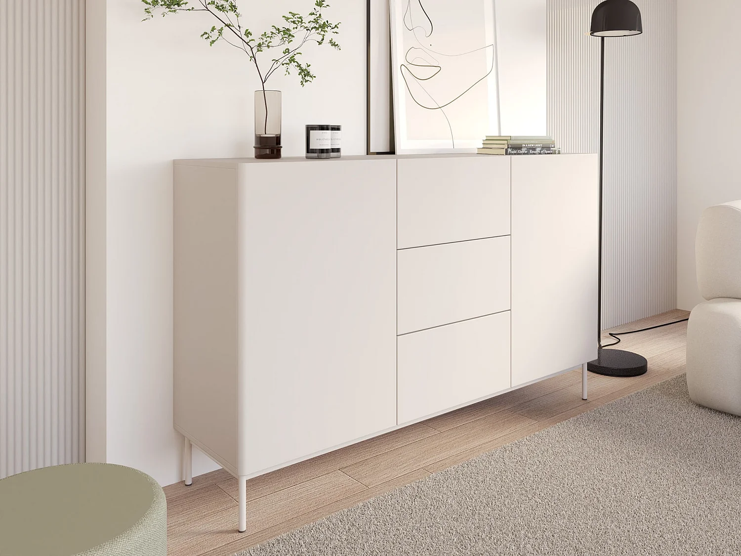 Buffet avec 2 portes et 3 tiroirs - 160 cm - cachemire - OLIO