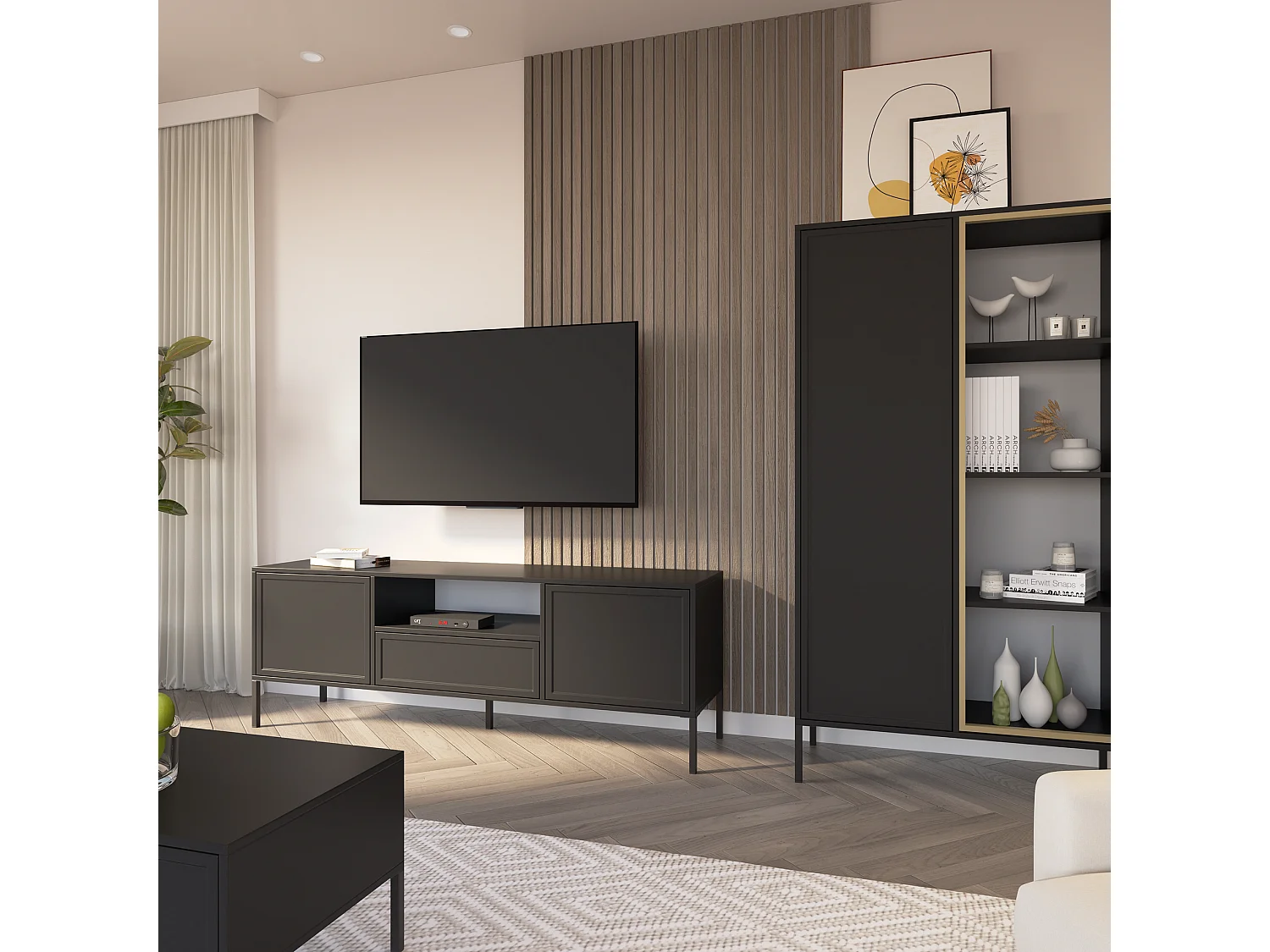 Vitrine zweitürig mit Glasfront – 90 cm – Schwarz – VELVETO