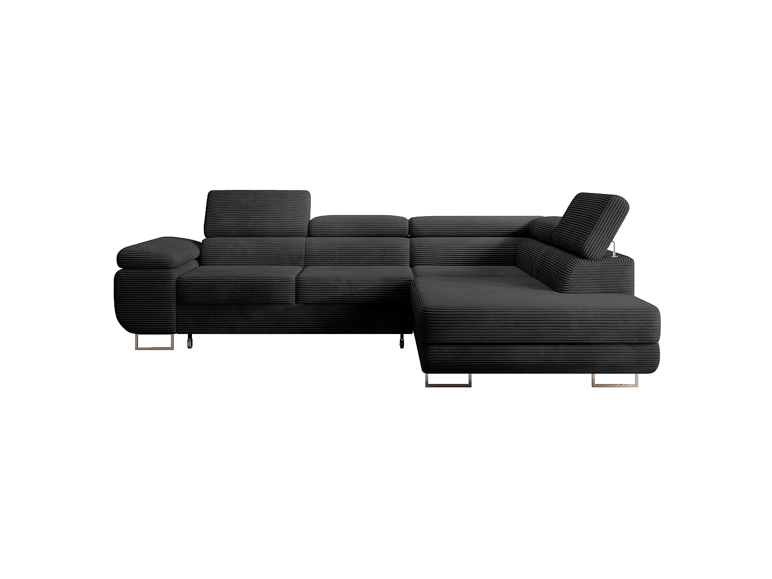 Canapé d’angle avec fonction couchage – angle droit – Noir – Velours côtelé – STEVIL