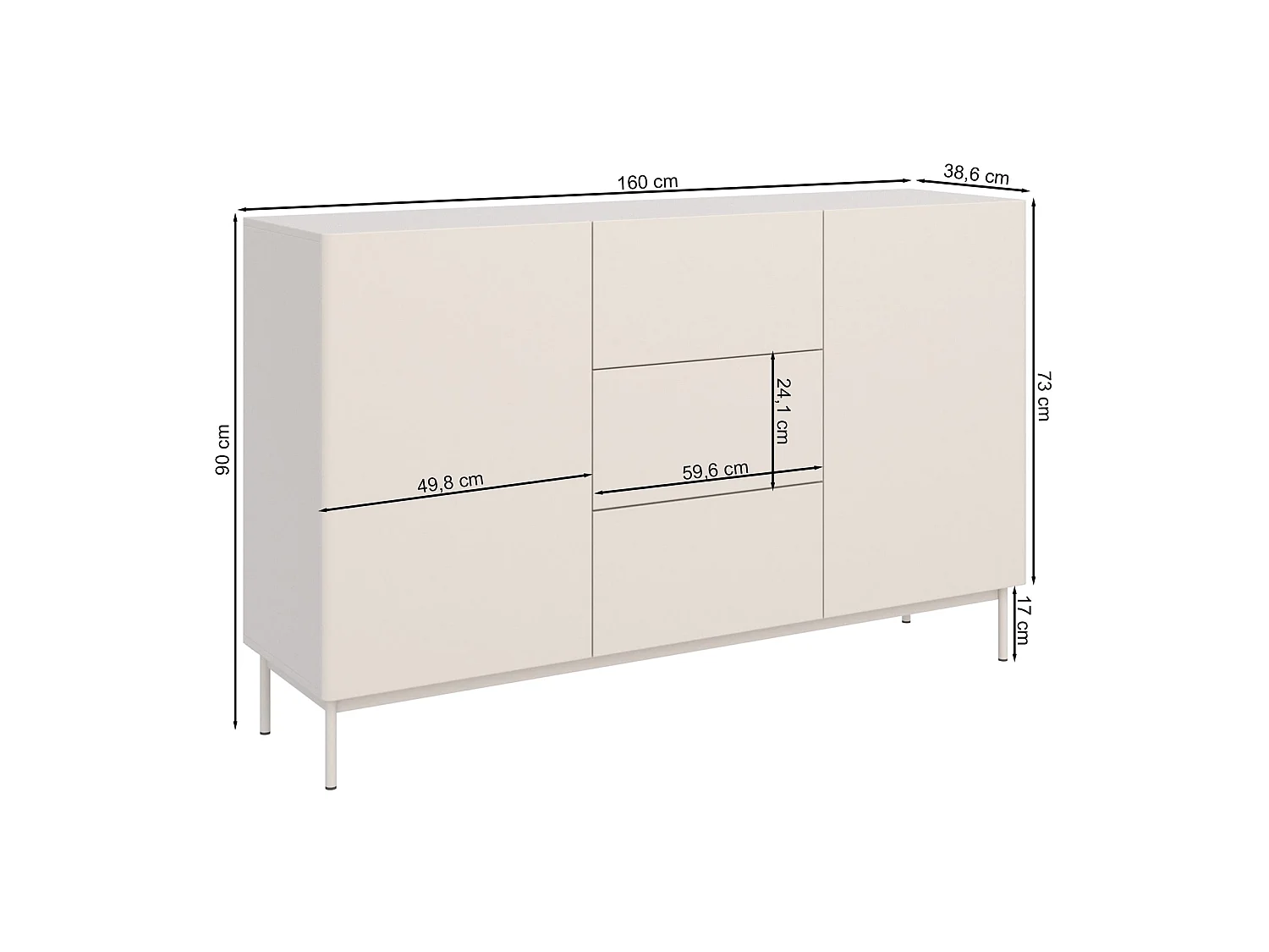 Buffet avec 2 portes et 3 tiroirs - 160 cm - blanc - OLIO