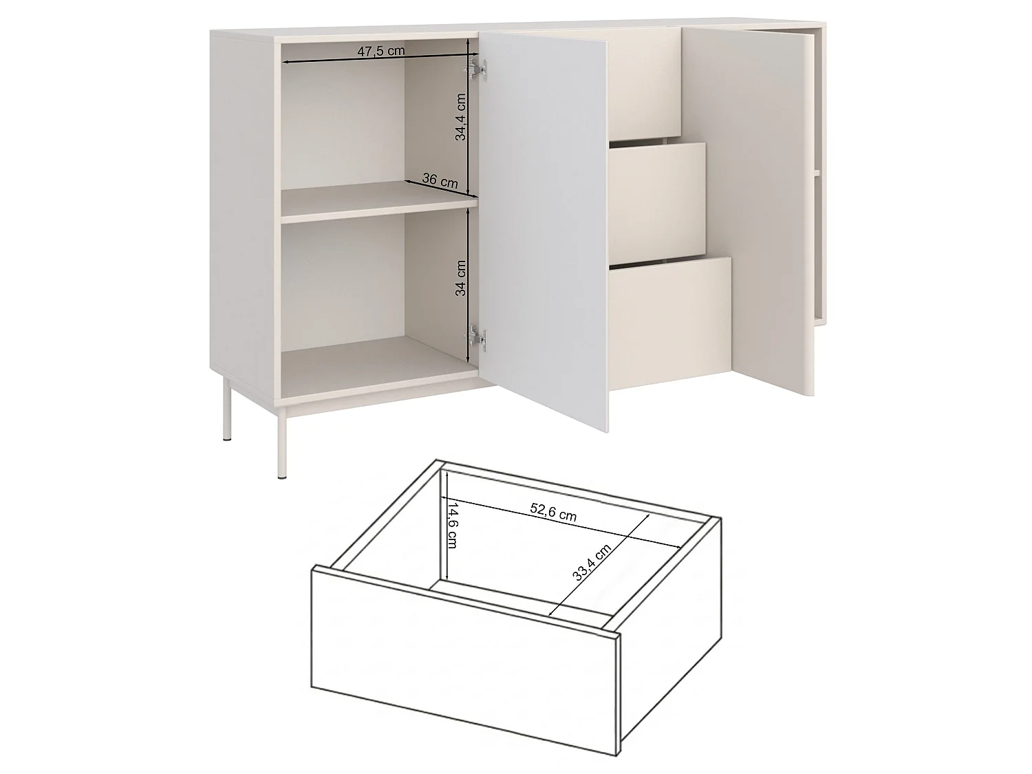 Buffet avec 2 portes et 3 tiroirs - 160 cm - blanc - OLIO
