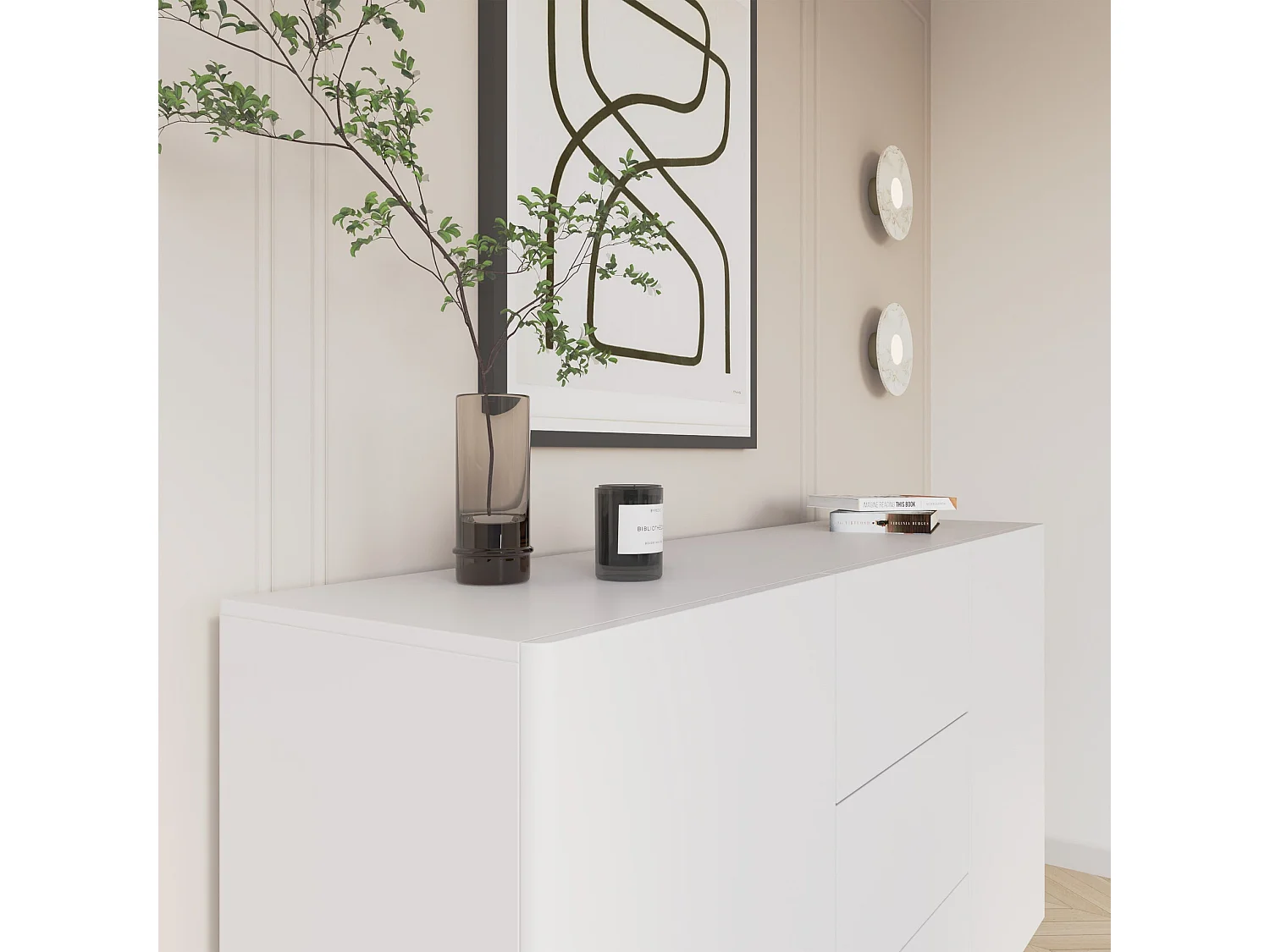 Buffet avec 2 portes et 3 tiroirs - 160 cm - blanc - OLIO