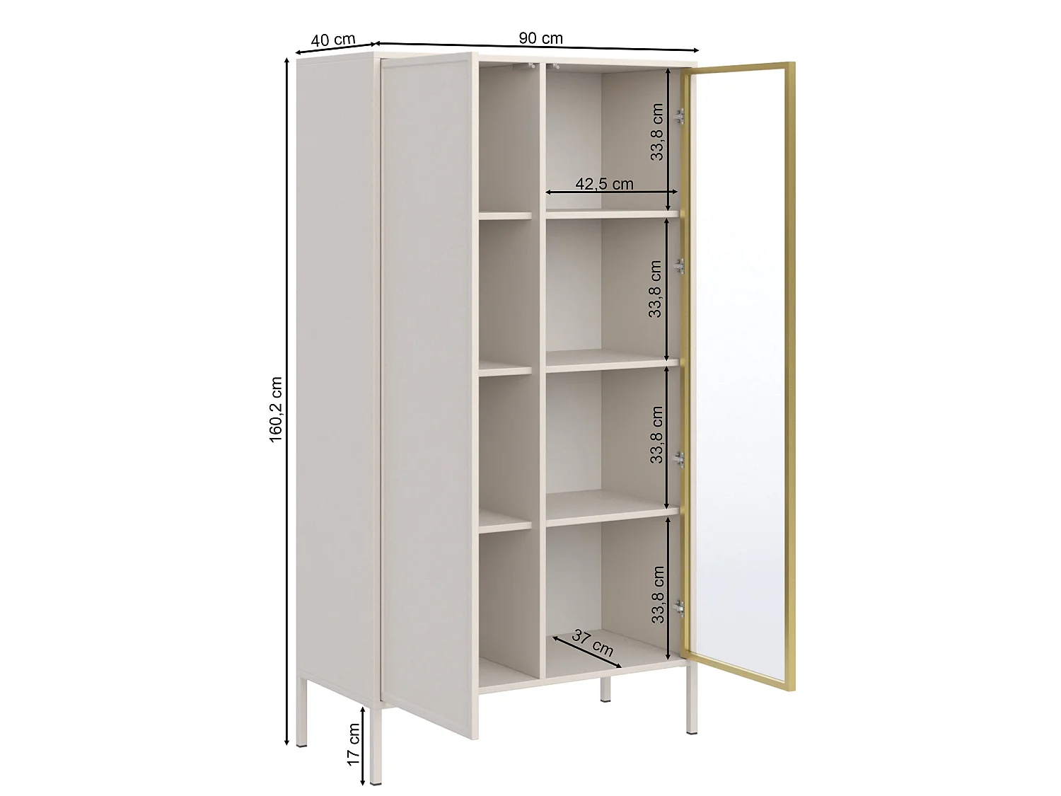 Vitrine zweitürig mit Glasfront – 90 cm – Kaschmir – VELVETO