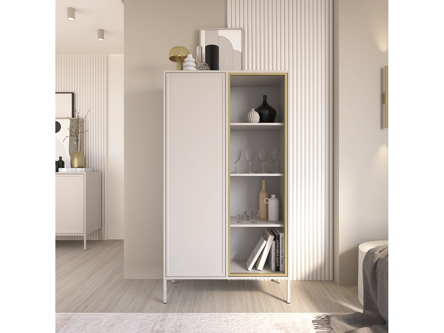 Vitrine zweitürig mit Glasfront – 90 cm – Kaschmir – VELVETO