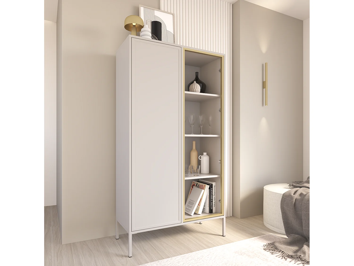 Vitrine zweitürig mit Glasfront – 90 cm – Kaschmir – VELVETO