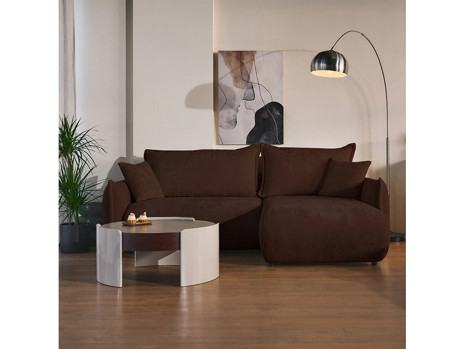 Canapé d'angle convertible – Angle à droite – chenille brun – CUSHI