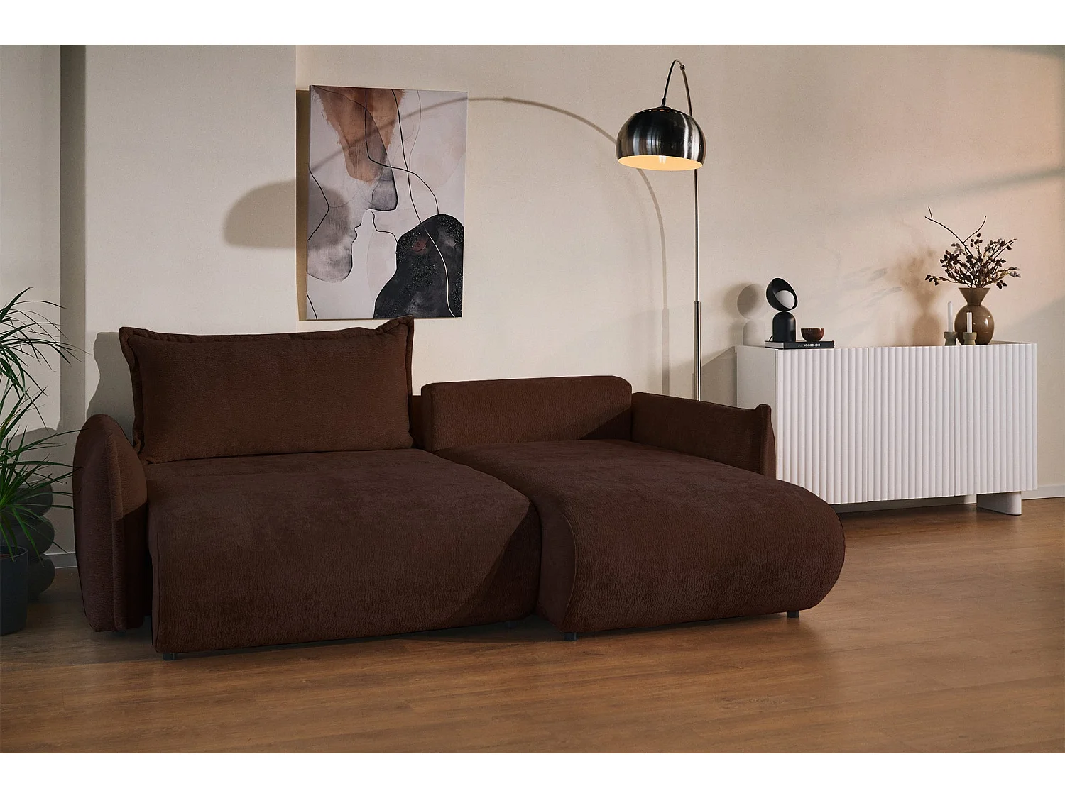 Canapé d'angle convertible – Angle à droite – chenille brun – CUSHI