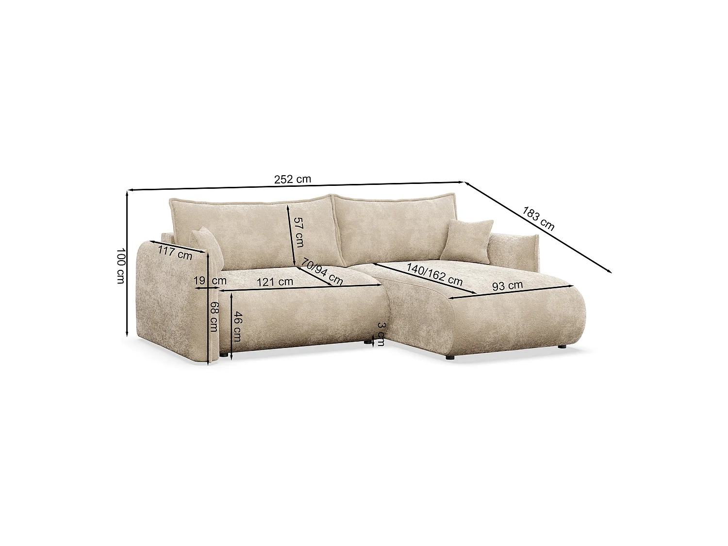 Canapé d'angle convertible – Angle à droite – chenille brun – CUSHI