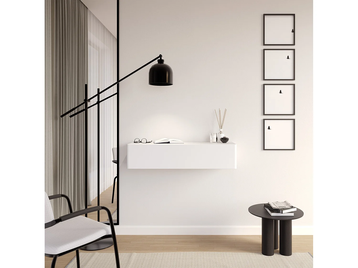 Wandkonsole mit Schublade - Weiß - 90 cm - OLIO