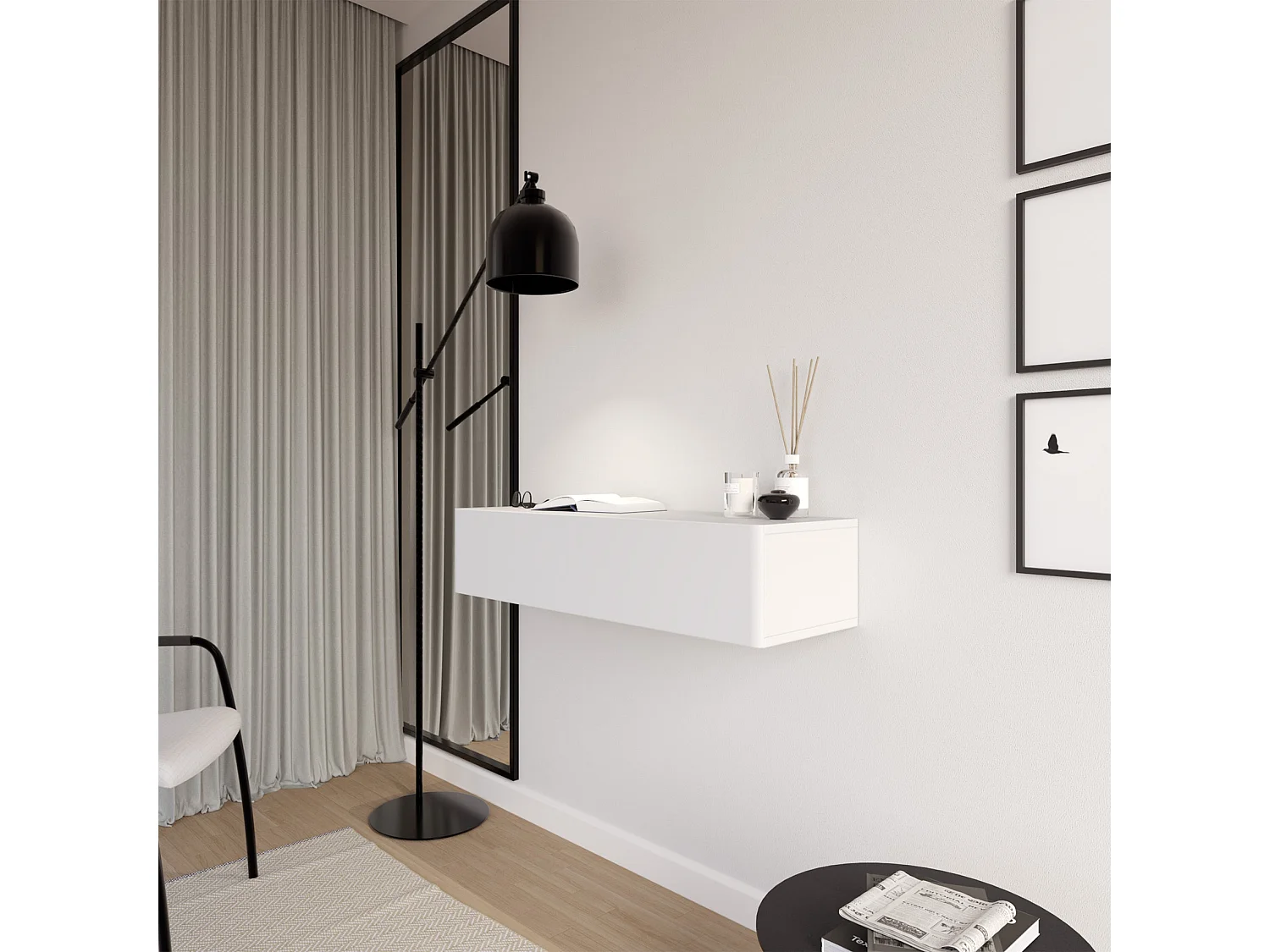 Wandkonsole mit Schublade - Weiß - 90 cm - OLIO