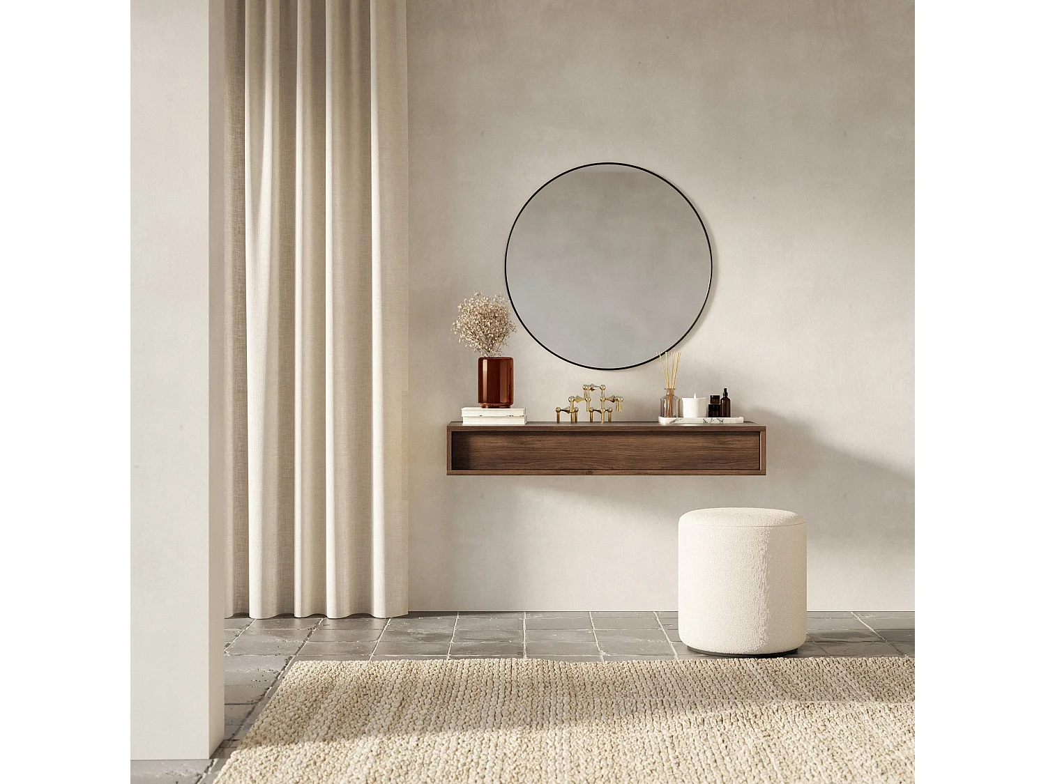 Wandkonsole mit Schublade - Nussbaum Warmia Optik - 90 cm - SANVA