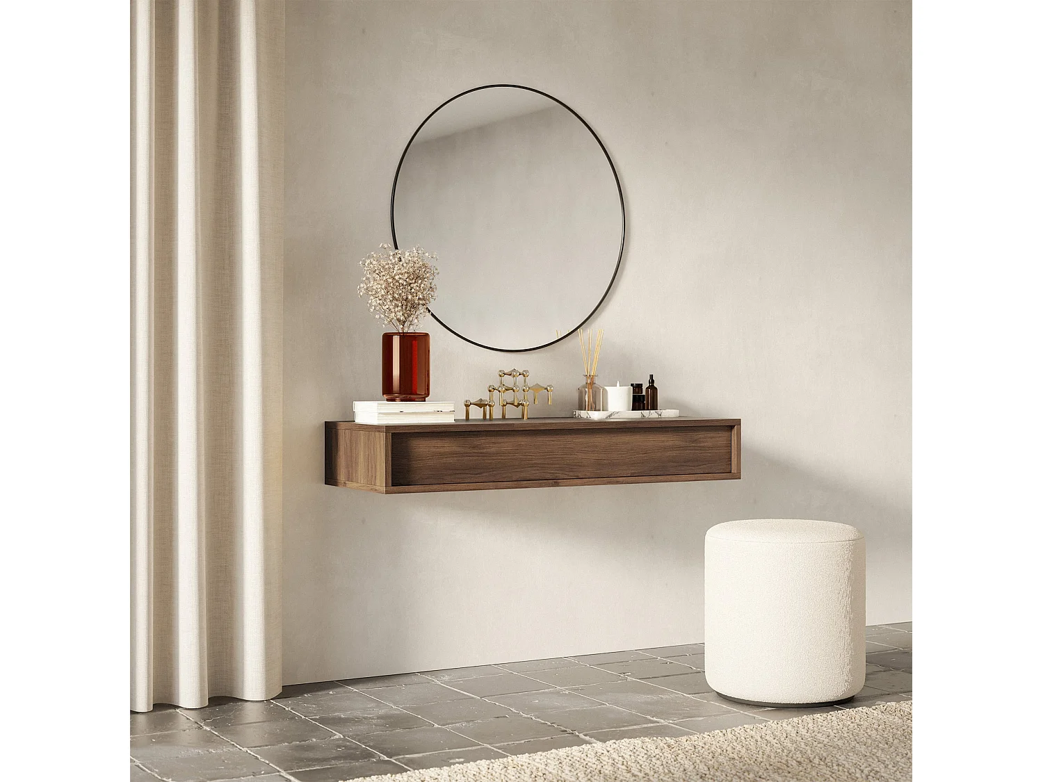 Wandkonsole mit Schublade - Nussbaum Warmia Optik - 90 cm - SANVA