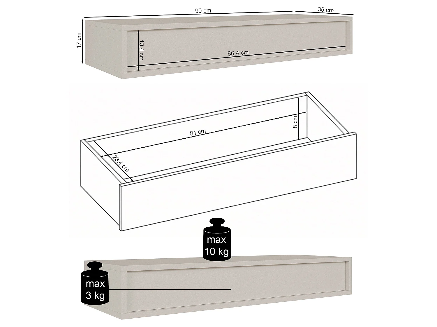 Wandkonsole mit Schublade - Nussbaum Warmia Optik - 90 cm - SANVA