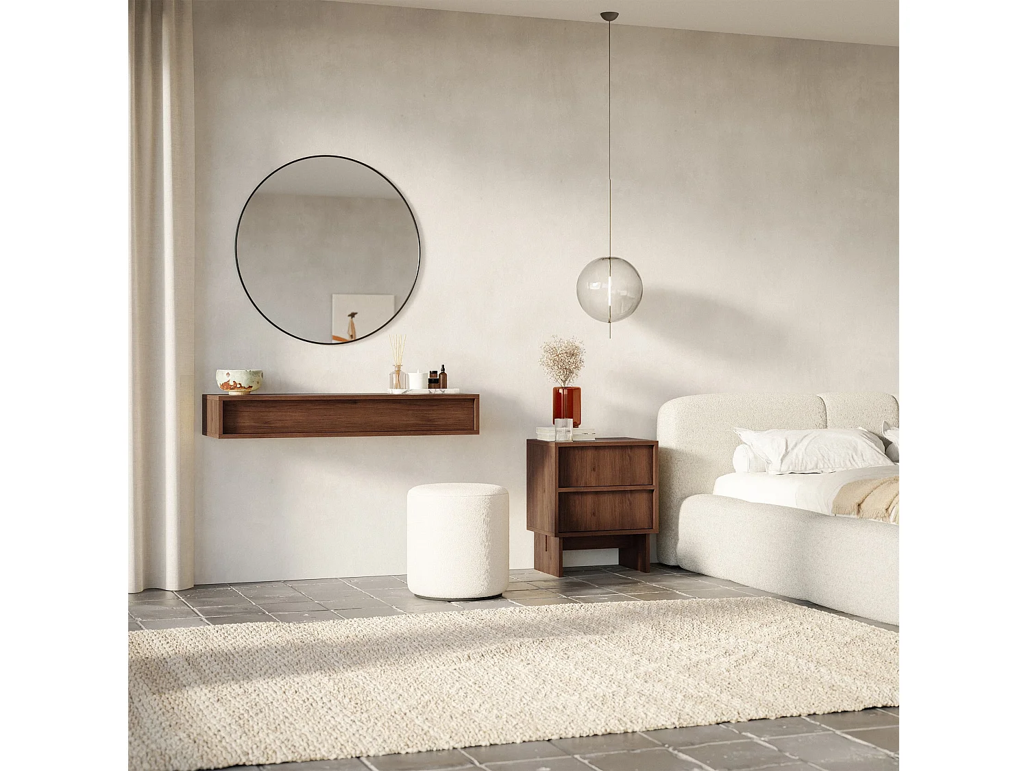 Console suspendue avec 1 tiroir - 90 cm - aspect noyer - SANVA