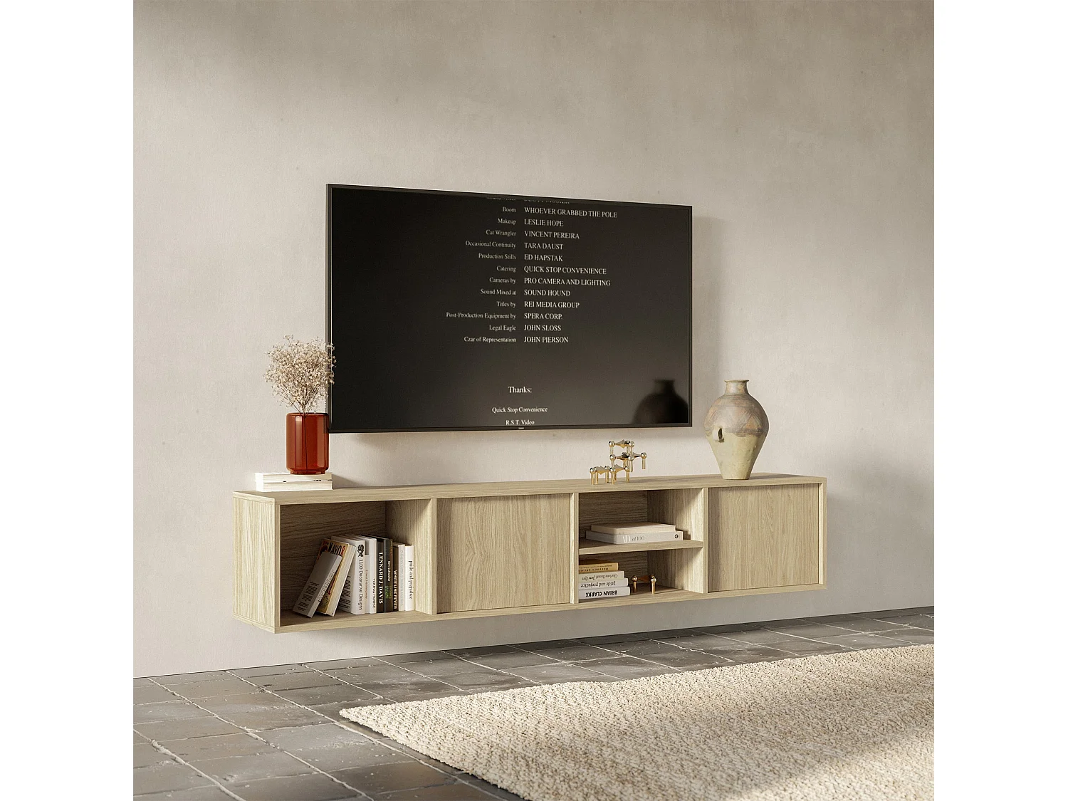 TV-Hängeboard 2-türig - geölte Eiche - 200 cm - Sanva