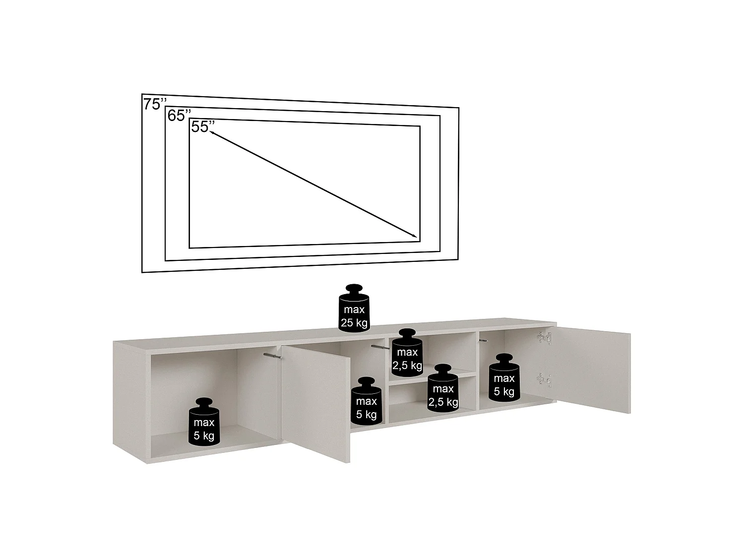 TV-Hängeboard 2-türig - geölte Eiche - 200 cm - Sanva