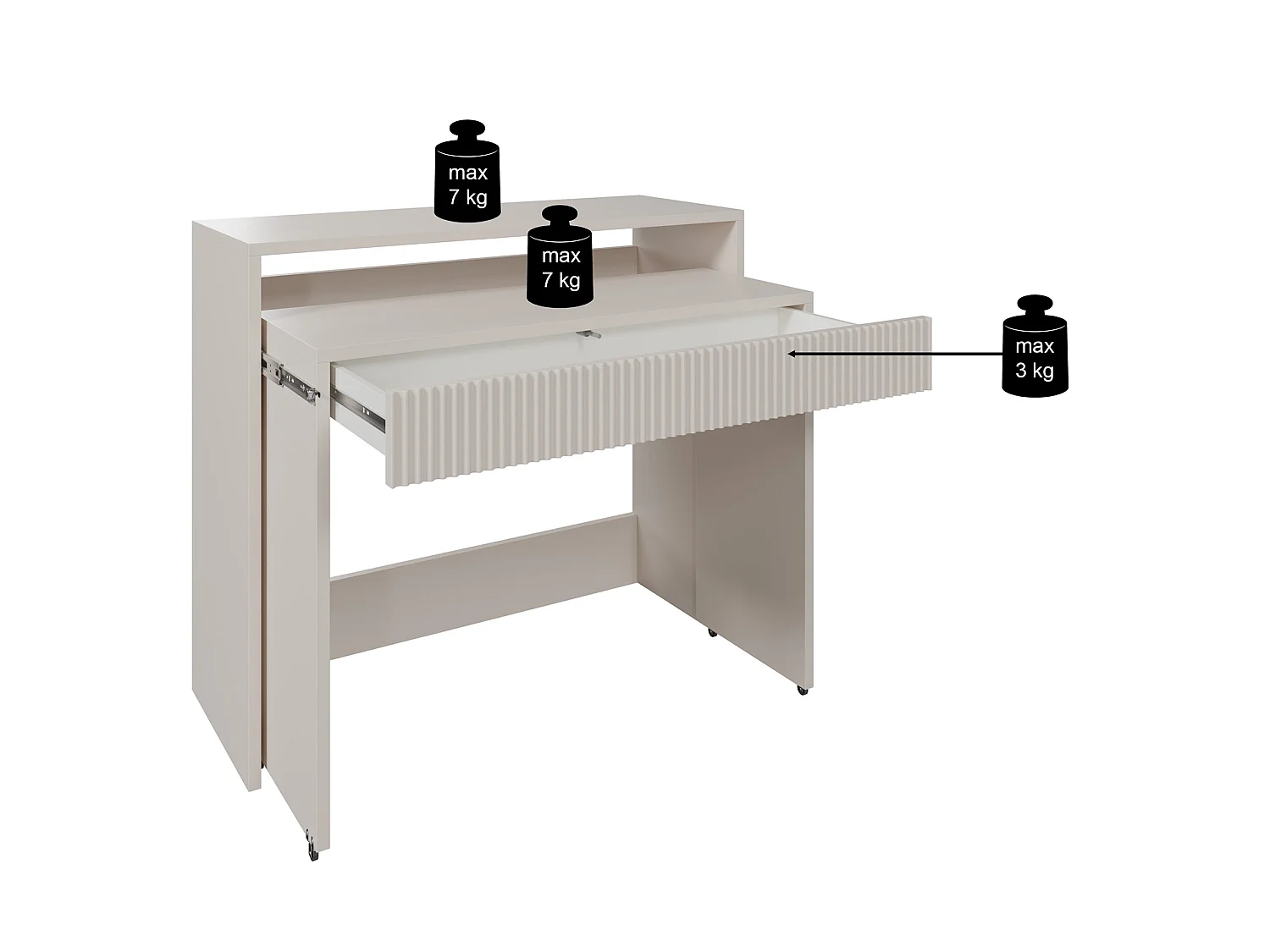 Ausziehbarer Schreibtisch mit Schublade und Riffeln - Casella Eiche braun - 98 cm - ZOOM