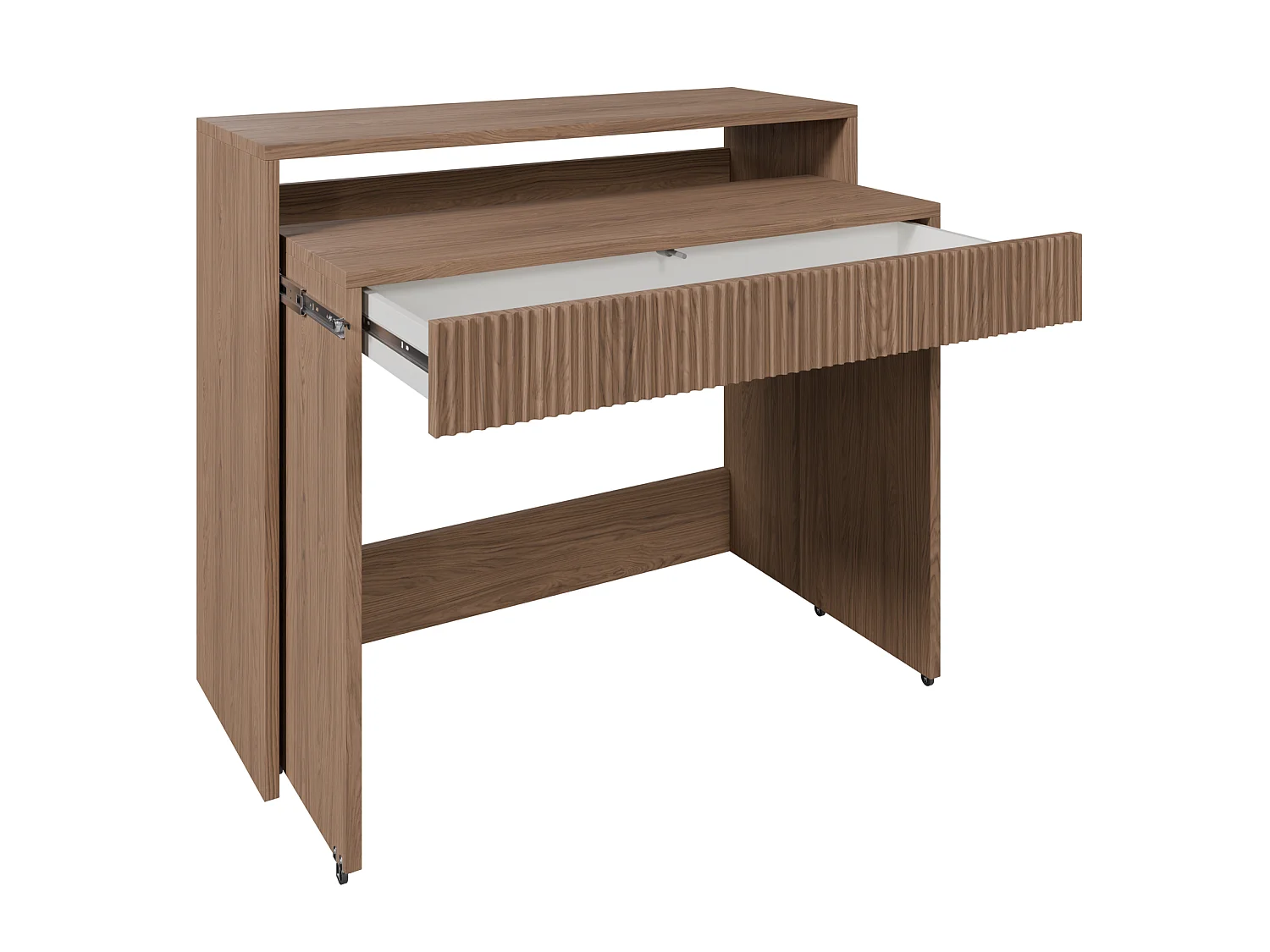 Ausziehbarer Schreibtisch mit Schublade und Riffeln - Casella Eiche braun - 98 cm - ZOOM