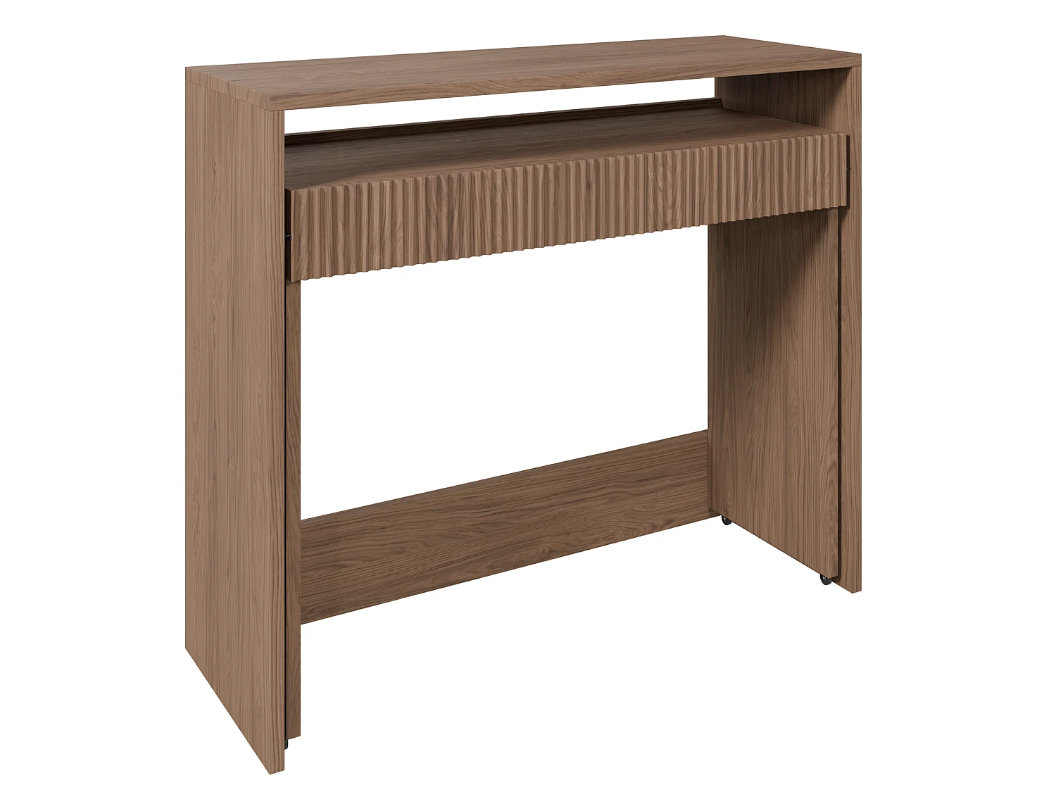 Ausziehbarer Schreibtisch mit Schublade und Riffeln - Casella Eiche braun - 98 cm - ZOOM