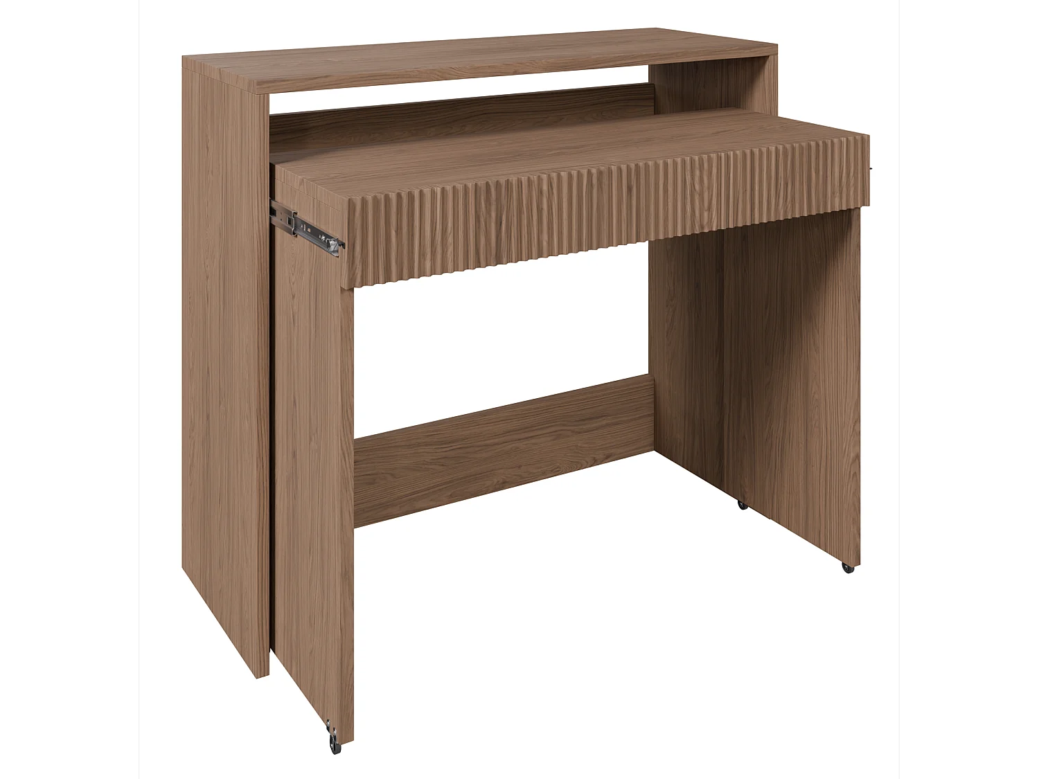 Ausziehbarer Schreibtisch mit Schublade und Riffeln - Casella Eiche braun - 98 cm - ZOOM