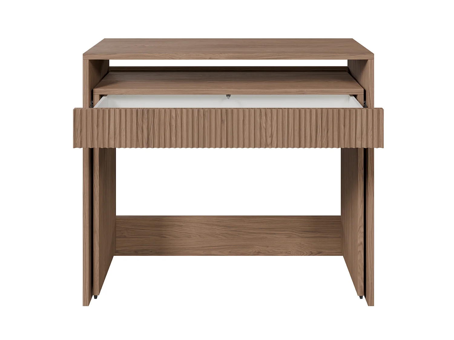 Ausziehbarer Schreibtisch mit Schublade und Riffeln - Casella Eiche braun - 98 cm - ZOOM