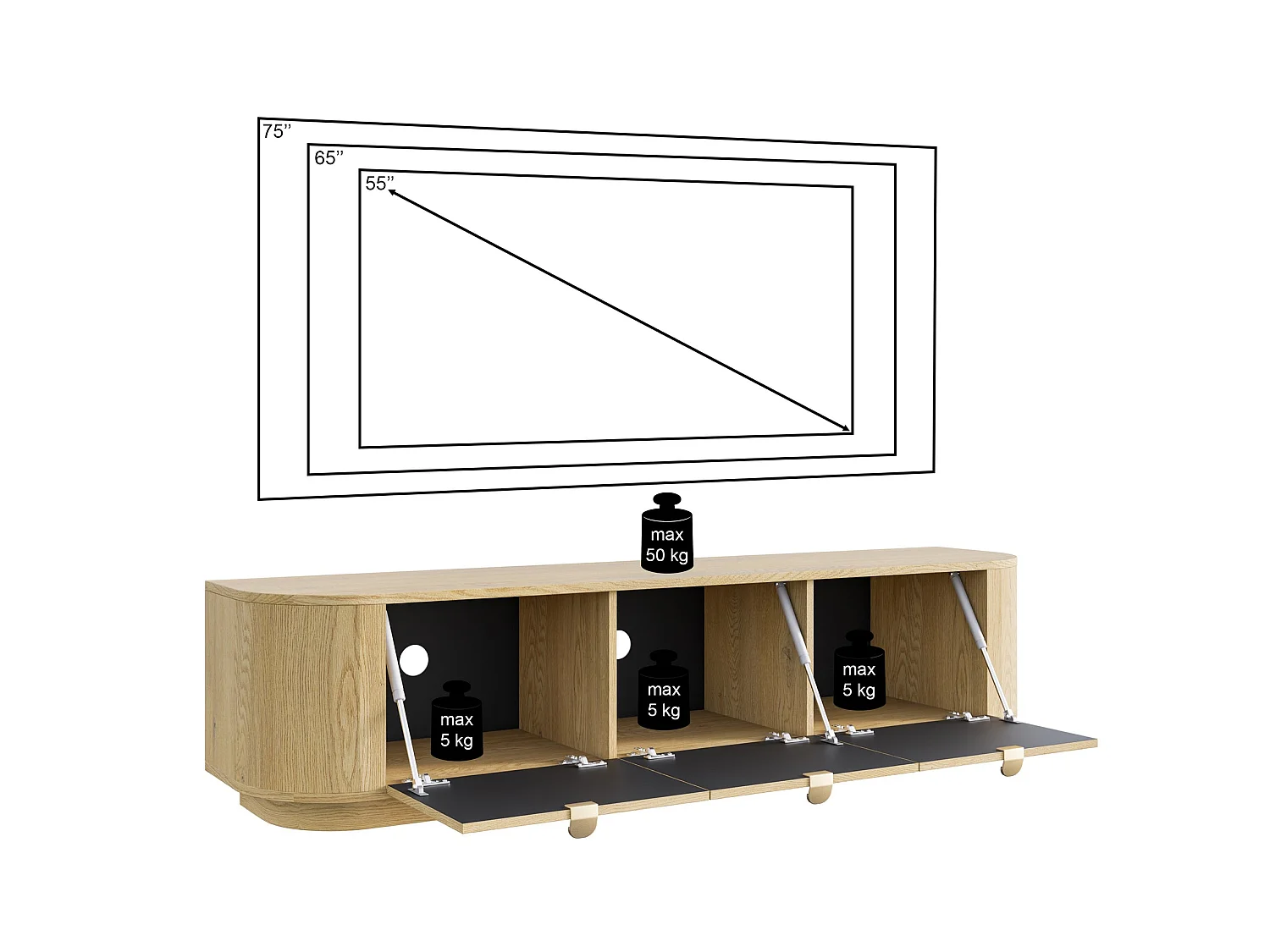 TV-Lowboard stehend 3-türig - 175 cm - CORU