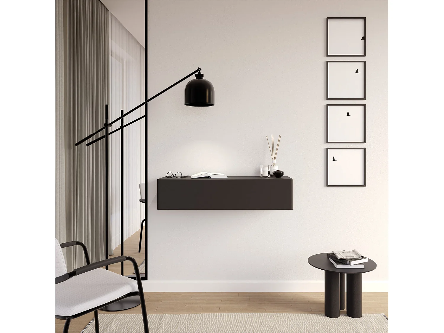Wandkonsole mit Schublade - Schwarz - 90 cm - OLIO