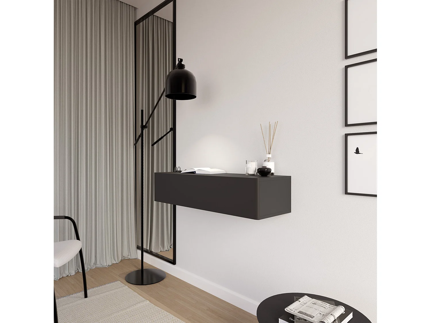 Wandkonsole mit Schublade - Schwarz - 90 cm - OLIO